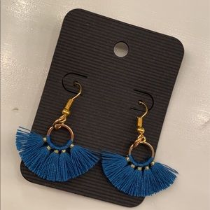 homemade blue tassel earrings